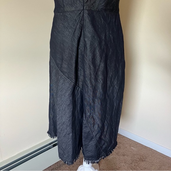 Dorothee Schumacher Denim Blue Linen/Cotton Raw Hem Patchwork Midi Dress size 3 - Picture 8 of 11